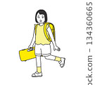 Illustration of a girl going to school with a keyboard harmonica 134360665