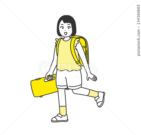 Illustration of a girl going to school with a keyboard harmonica 134360665