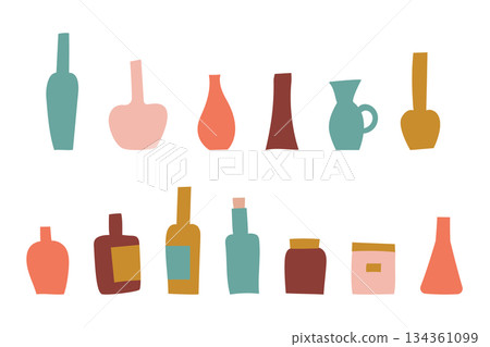 一組煙燻色瓶罐插圖，形狀各異 134361099