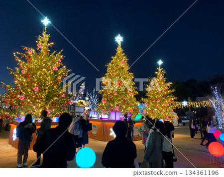 The Tennoji Christmas Market, where three Christmas trees shine, is a seasonal sight in Tennoji 134361196