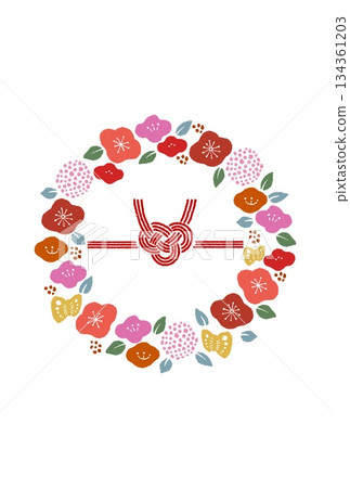 日式背景素材,以白色背景襯托色彩繽紛的花卉裝飾和水引,營造出喜慶的氛圍。 日式背景素材,以白色背景襯托色彩繽紛的花卉裝飾和水引,營造出喜慶的氛圍。 134361203