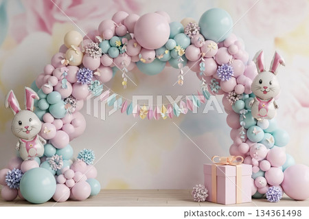 Pastel Balloon Arch with Easter Props Pastel Balloon Arch with Easter Props 134361498