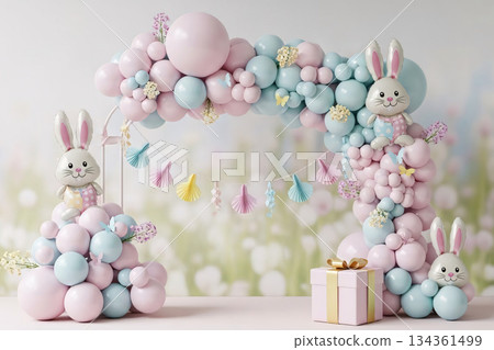 Pastel Balloon Arch with Easter Props Pastel Balloon Arch with Easter Props 134361499