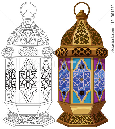 Traditional Middle Eastern Lantern Vector Illustration with Outline Traditional Middle Eastern Lantern Vector Illustration with Outline 134361583
