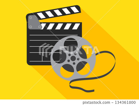 Clapperboard and Film reel stock illustration Clapperboard and Film reel stock illustration 134361800