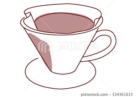 咖啡滴濾器示意圖,附濾紙和咖啡粉 咖啡滴濾器示意圖,附濾紙和咖啡粉 134361815