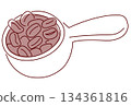 簡單的咖啡豆和勺子淺色插圖 134361816