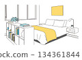 Stylish and simple bedroom line drawing illustration Stylish and simple bedroom line drawing illustration 134361844