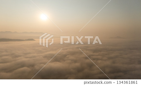 Beautiful aerial view of the nature during sunrise in winter season of Thailand. Beautiful aerial view of the nature during sunrise in winter season of Thailand. 134361861