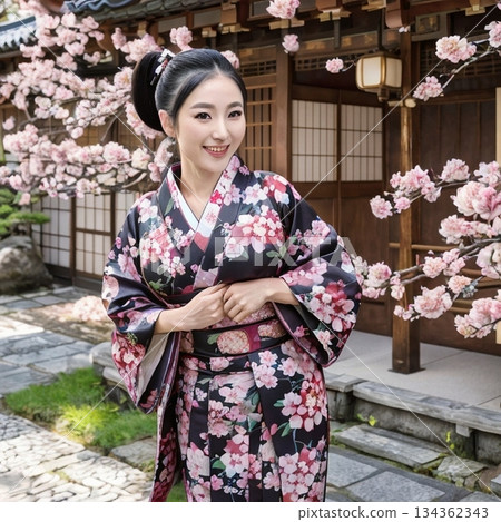 穿著和服的姿勢。 134362343