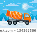 Cement mixer on winter background. 134362566