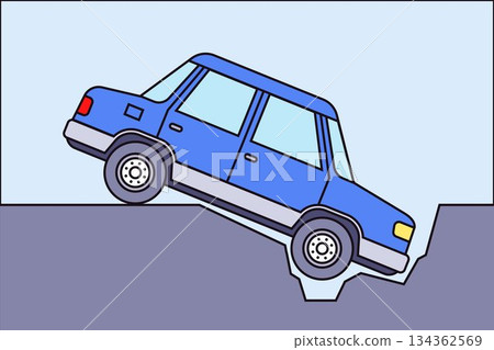 The car fell into a hole. 134362569