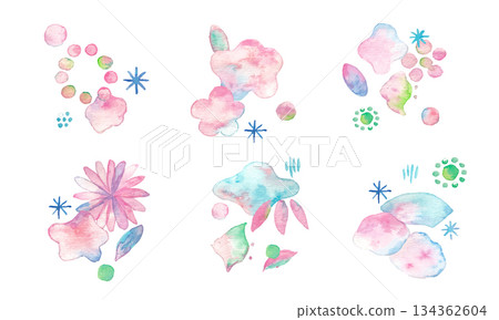 Watercolor painting. Watercolor New Year's card material. Japanese-style cherry blossom and camellia watercolor vector frame. Floral watercolor New Year's card template. 134362604
