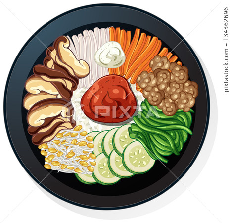 Colorful Asian Rice Bowl with Fresh Vegetables and Mushrooms Colorful Asian Rice Bowl with Fresh Vegetables and Mushrooms 134362696