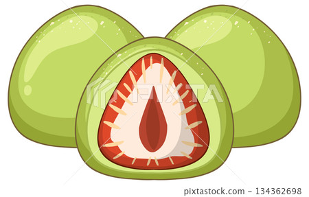 Green Mochi with Strawberry Filling Vector Illustration 134362698