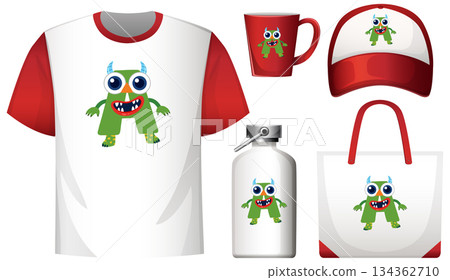 Cute Green Monster Character on Merchandise Collection 134362710