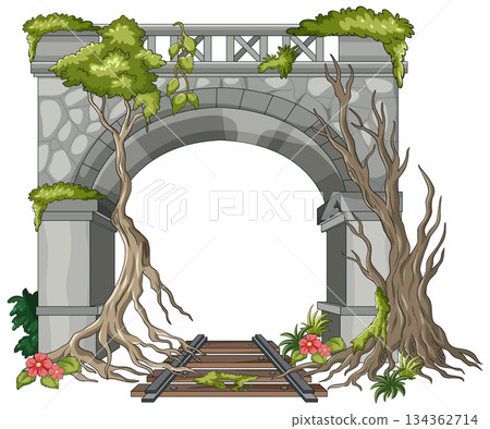 Abandoned Railway Bridge Overgrown With Trees And Vines 134362714