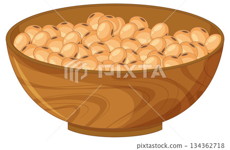 Wooden Bowl Filled With Soybeans Vector Illustration 134362718
