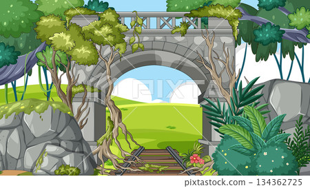 Abandoned Railway Bridge Overgrown in Lush Green Valley Abandoned Railway Bridge Overgrown in Lush Green Valley 134362725