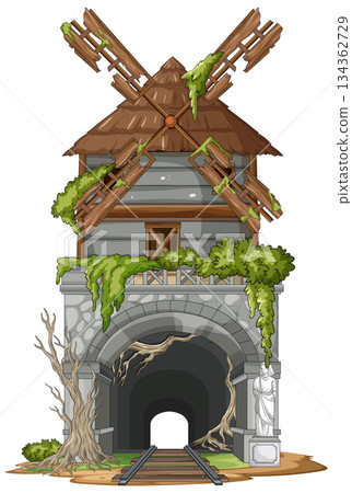 Abandoned Windmill Tower Above Overgrown Railway Tunnel Abandoned Windmill Tower Above Overgrown Railway Tunnel 134362729
