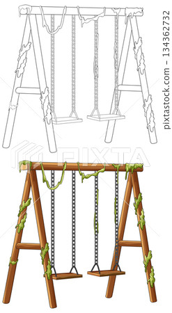 Abandoned Playground Swing Set Overgrown With Green Slime Abandoned Playground Swing Set Overgrown With Green Slime 134362732
