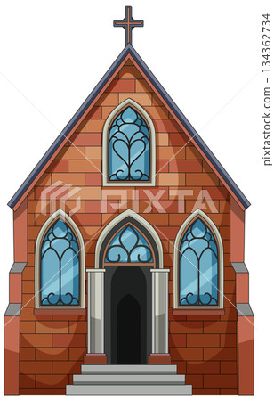 Cartoon Brick Church With Stained Glass Windows Cartoon Brick Church With Stained Glass Windows 134362734