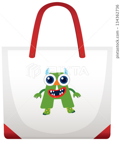 Colorful Cartoon Monster on White Tote Bag Design 134362736