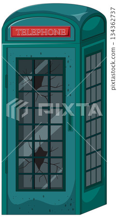 Abandoned Broken Glass Telephone Booth Vector Illustration 134362737