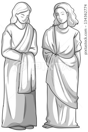 Two Ancient Women in Classical Draped Robes Illustration 134362774
