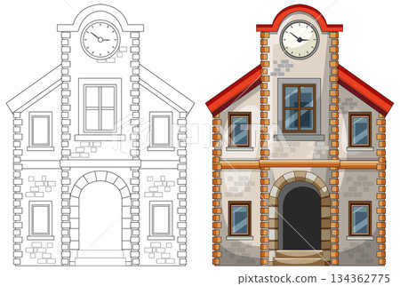 Vector Illustration of Old Stone Clock Tower Building Vector Illustration of Old Stone Clock Tower Building 134362775