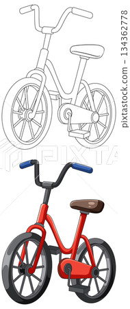 Red Childrens Bicycle Vector Illustration with Outline Version 134362778