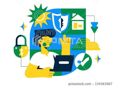 Smart Home Security Vector Illustration Featuring Home Automation Controlled Via Smartphone Through an Integrated Electronic System Background Smart Home Security Vector Illustration Featuring Home Automation Controlled Via Smartphone Through an Integrated Electronic System Background 134363067