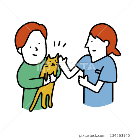 Veterinary clinic examination room - Illustration of a family having their beloved cat examined by a veterinarian Veterinary clinic examination room - Illustration of a family having their beloved cat examined by a veterinarian 134363140