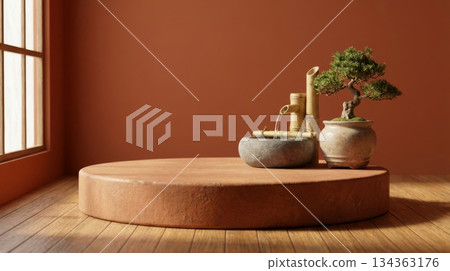 Chinese Podium with Mini Fountain and Ceramic Plant Pot Chinese Podium with Mini Fountain and Ceramic Plant Pot 134363176