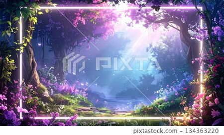 奇幻風格手繪魔術邊框 16:9 尺寸背景素材 134363220