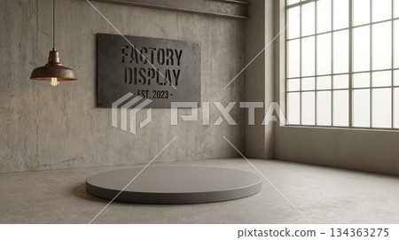 Podium with Factory Metal Sign and Copper Lamp Podium with Factory Metal Sign and Copper Lamp 134363275