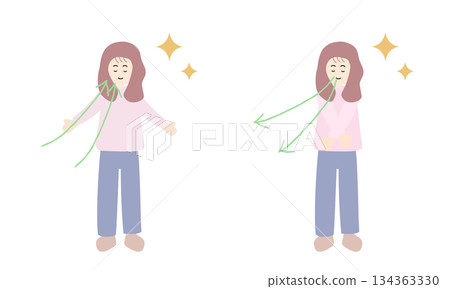 一個女人深吸一口氣的插圖 134363330