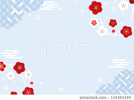 Background illustration of plum blossom circle and Japanese pattern 134363349