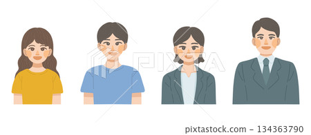 微笑男女半身像插畫集 微笑男女半身像插畫集 134363790