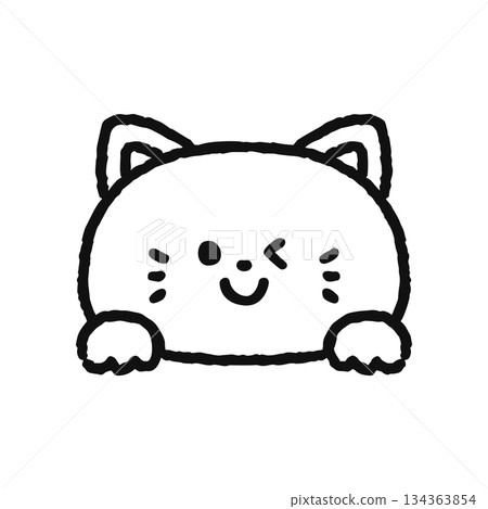 A cat popping its head out and winking - line drawing 134363854