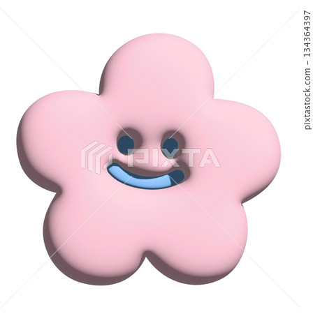 Illustration of smiling pink flower in 3D for model, inflated merchandise, plants, tree, nature, garden, floral print, decorations, cartoon character, comic, mascot, patch, brooch, print, sticker 134364397