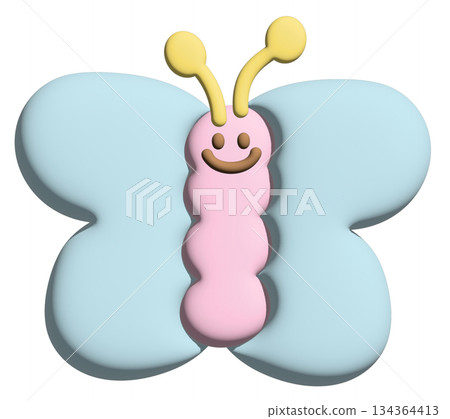Inflated pastel butterfly in 3D for model, animal, spring, summer, flower, cartoon character, comic, mascot, cute patch, brooch, shirt print, plush toy, kid doll, nature, garden, blossom, blooming 134364413