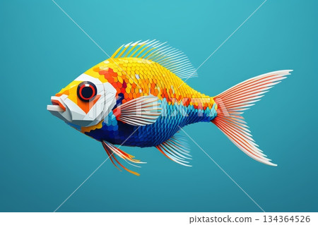 彩色动画鱼特写 134364526