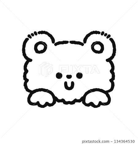 Fluffy bear popping out line drawing 134364530