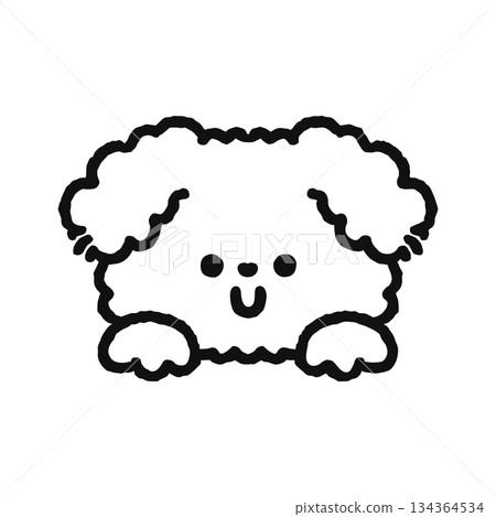 Fluffy dog popping out line drawing Fluffy dog popping out line drawing 134364534
