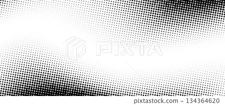 Halftone grainy noise gradient texture. Black and white fading sandy grit wallpaper. Aged grunge pixelated backdrop. Vector rasterized dotted dirt background. Anime or manga style comic overlay cover 134364620