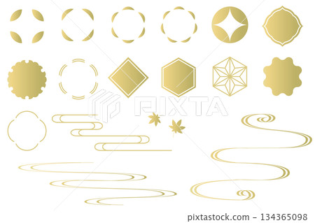 Simple Japanese-style decorative illustration set: speech bubbles, decorations, frames Simple Japanese-style decorative illustration set: speech bubbles, decorations, frames 134365098