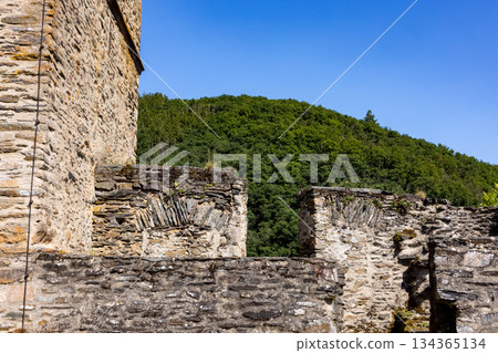 Esch-sur-Sure, Wiltz, Grand-Duche de Luxembourg, September 07, 2025, Historic battlements overgrown Esch-sur-Sure, Wiltz, Grand-Duche de Luxembourg, September 07, 2025, Historic battlements overgrown 134365134