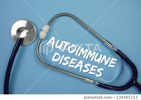 Autoimmune Disorders text with Stethoscope on blue background Autoimmune Disorders text with Stethoscope on blue background 134365153