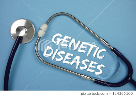Geneic Disorders text with Stethoscope on blue background 134365160